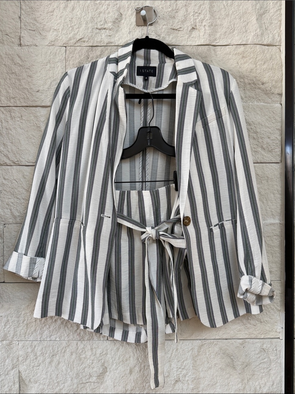 1. State Vertical Stripe Blazer in White and Gray